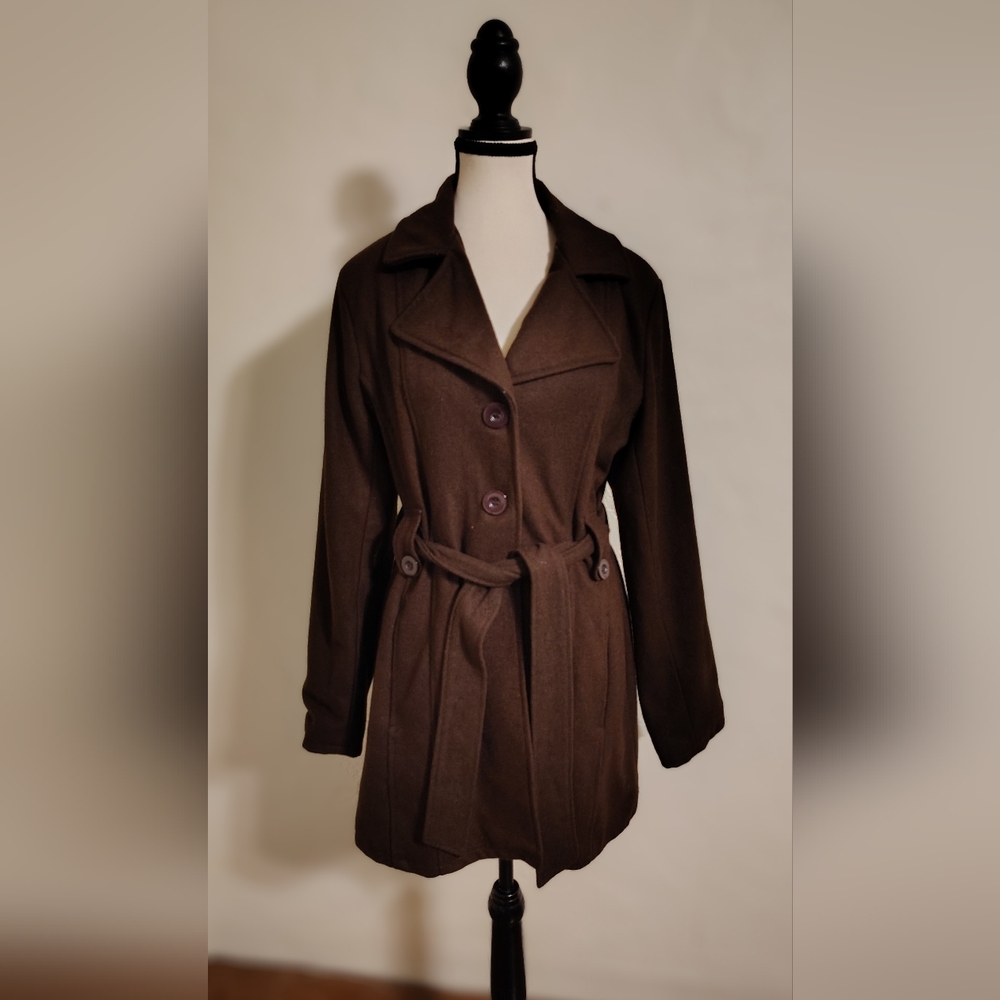 Brown Trench Coat with Belt and Wide Collar